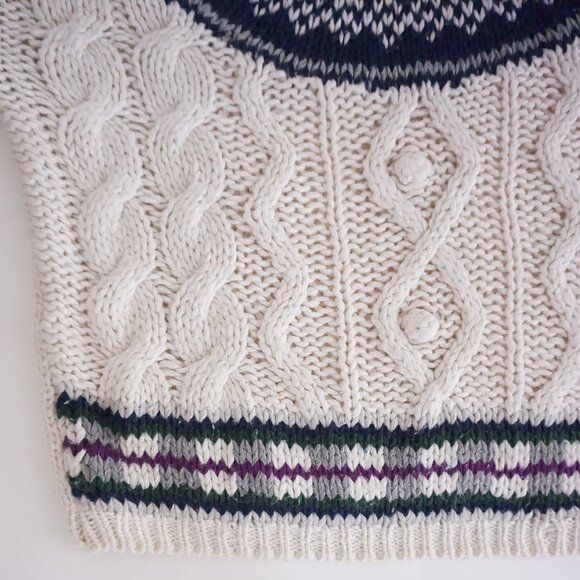 VTG Jamie Scott Cream Navy Cable Knit Fair Isle Sweater Old Money Cabincore M - Picture 6 of 9